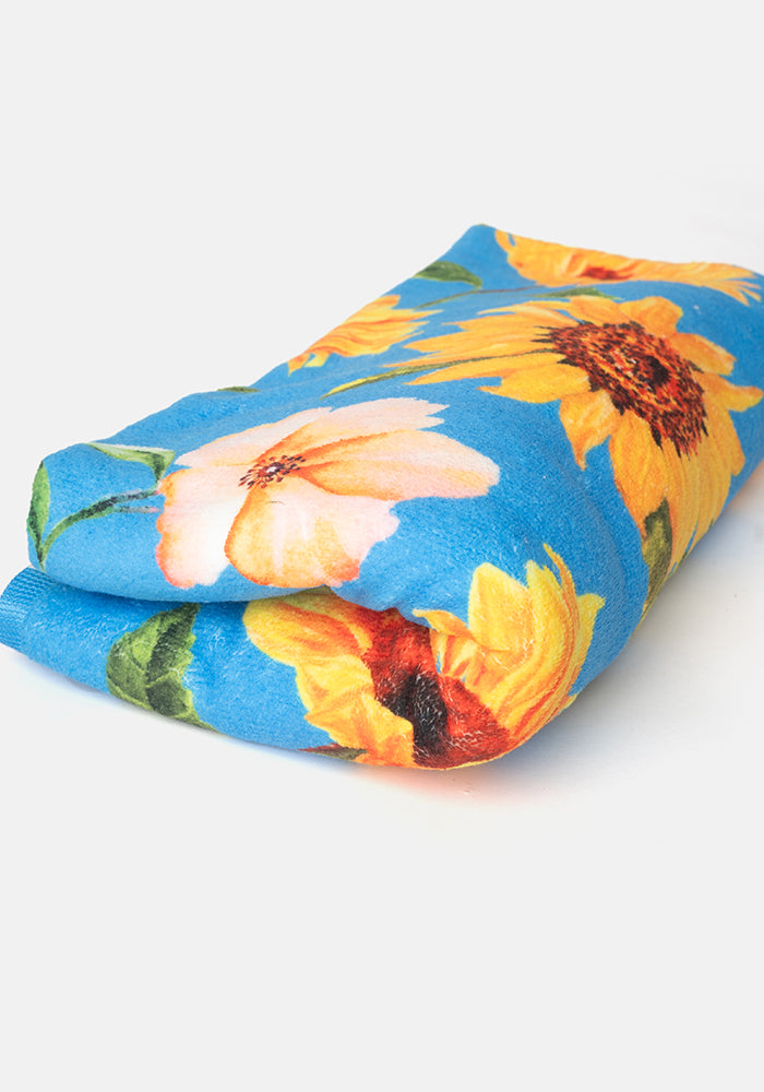 Large Blue Sunflower Print Towel