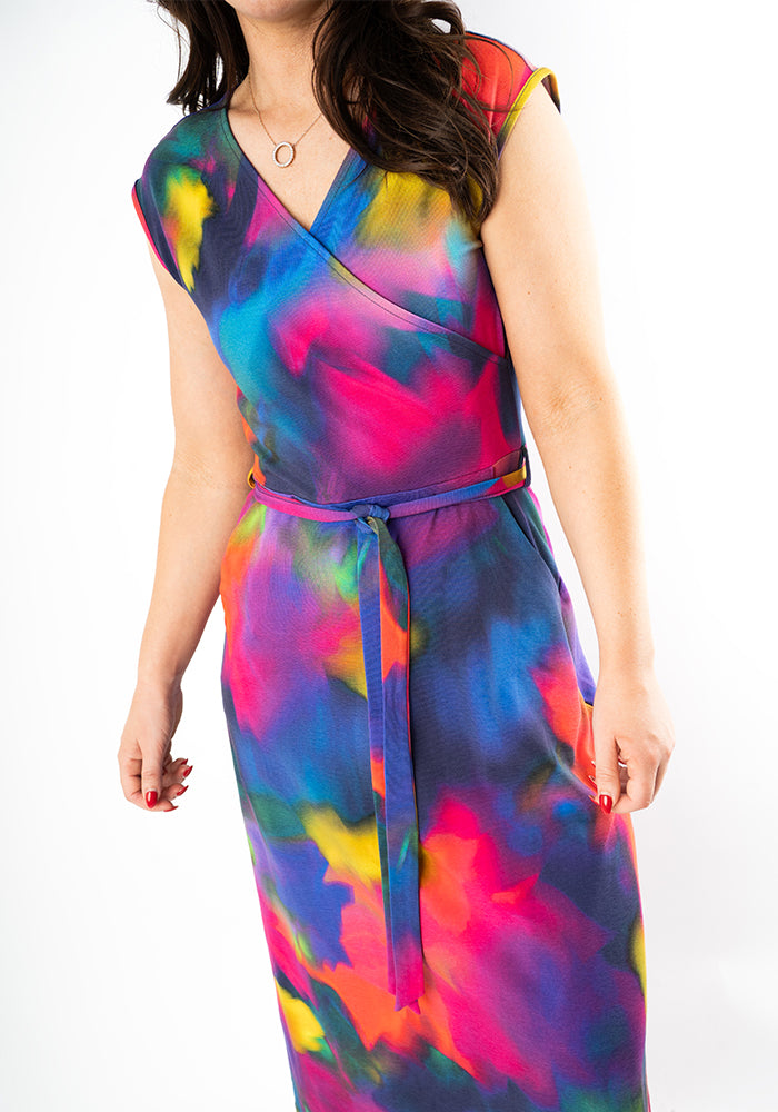 Fifth angle of Sabia Rainbow Ink Print Cotton Midaxi Dress