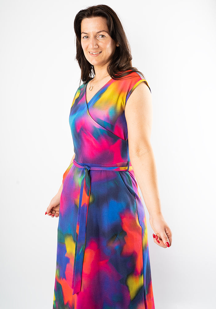 Sixth angle of Sabia Rainbow Ink Print Cotton Midaxi Dress