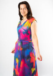 Sabia Rainbow Ink Print Cotton Midaxi Dress