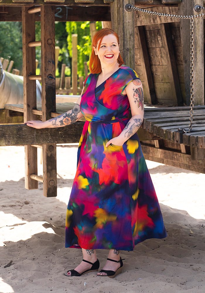 Fourth angle of Sabia Rainbow Ink Print Cotton Midaxi Dress