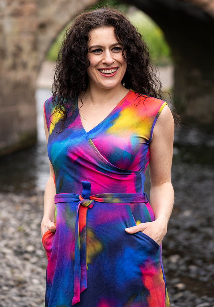 Seventh angle of Sabia Rainbow Ink Print Cotton Midaxi Dress