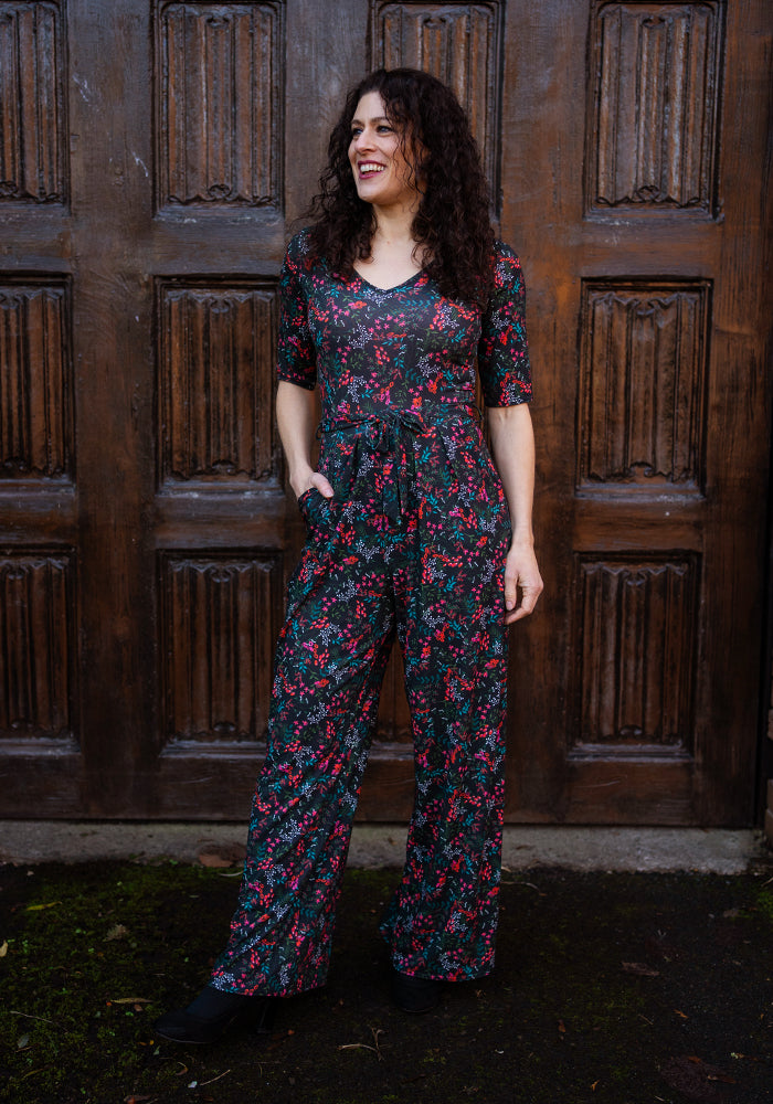 Front view of Sabine Berry Print Full Length Jumpsuit