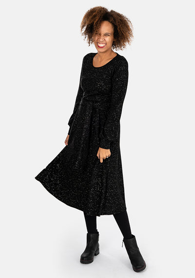 Sable Black & Silver Glitter Midi Dress