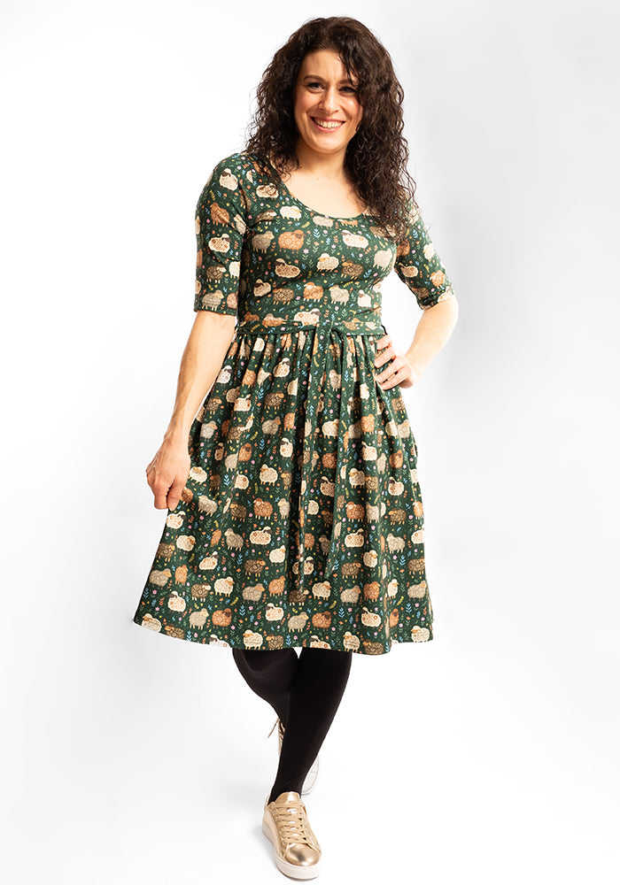 Third angle of Sacha Sheep Print Cotton Dress