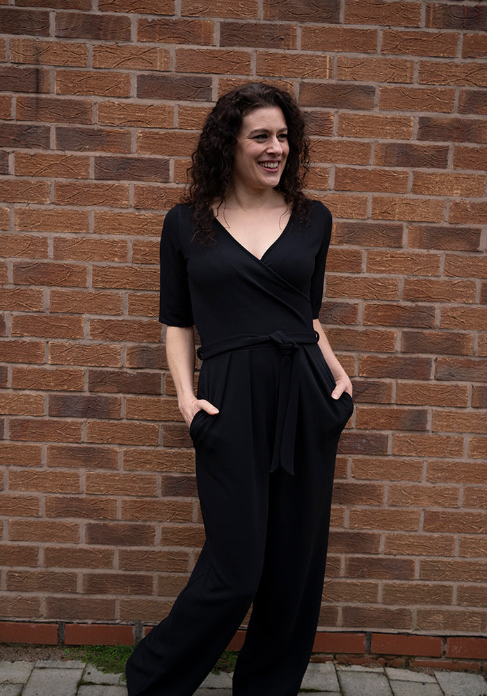 Sixth angle of Sade Plain Black Full Length Jumpsuit