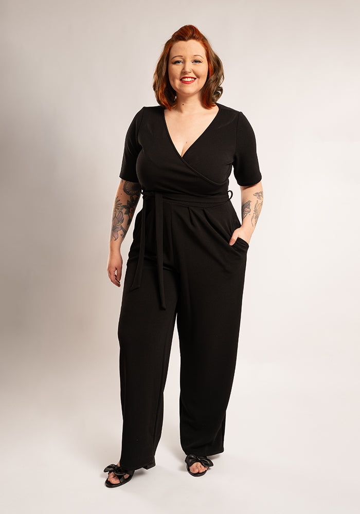 Fourth angle of Sade Plain Black Full Length Jumpsuit