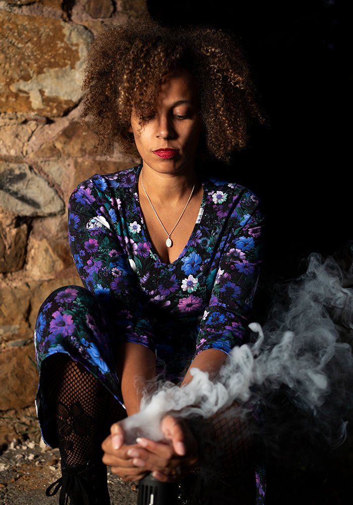 Salome Purple Floral Ghost Print Cotton Dress