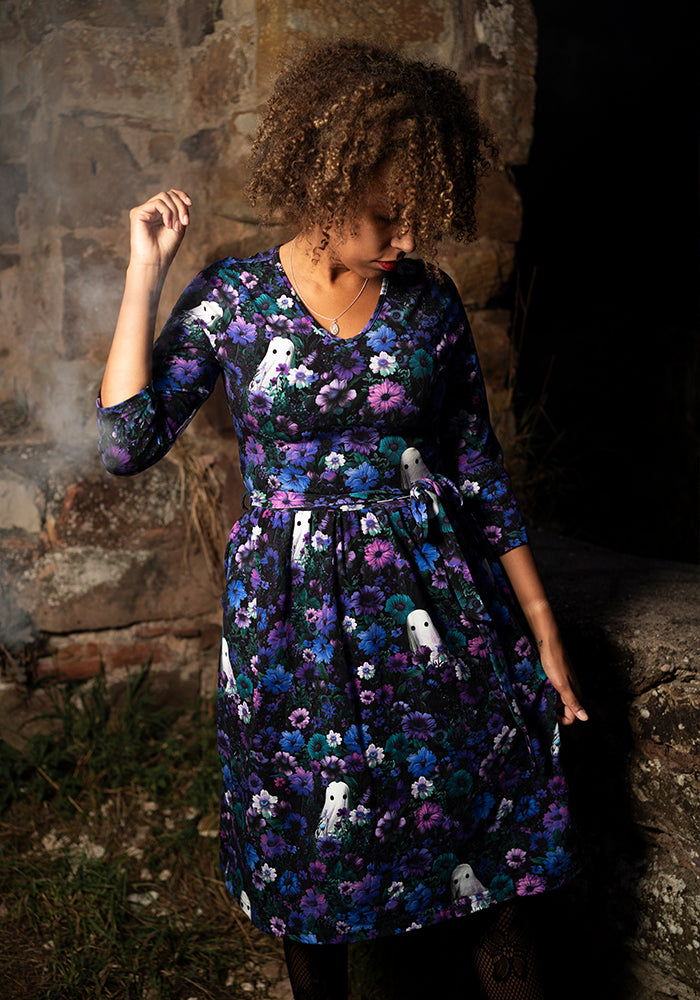 Salome Purple Floral Ghost Print Cotton Dress