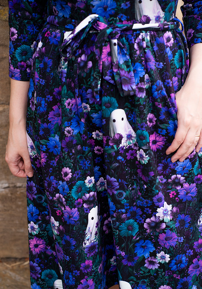 Salome Purple Floral Ghost Print Cotton Dress