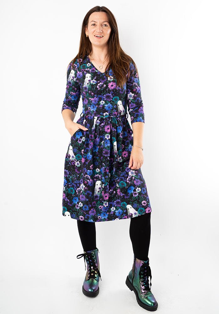 Salome Purple Floral Ghost Print Cotton Dress
