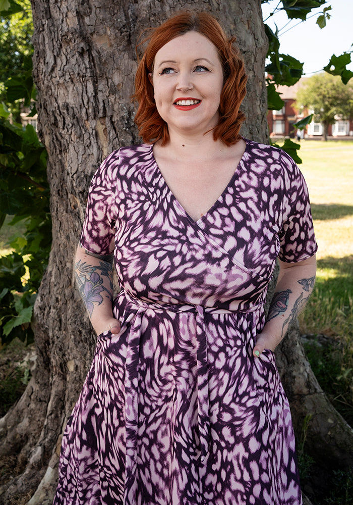 Sammie Mulberry Animal Skin Print Midi Dress