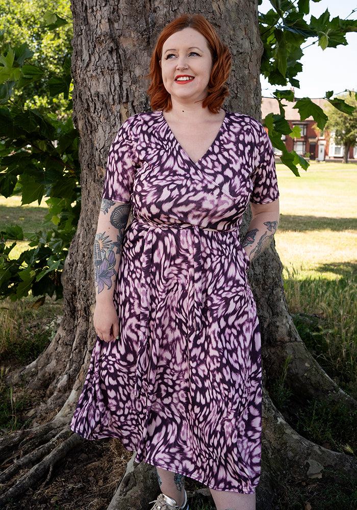 Sammie Mulberry Animal Skin Print Midi Dress