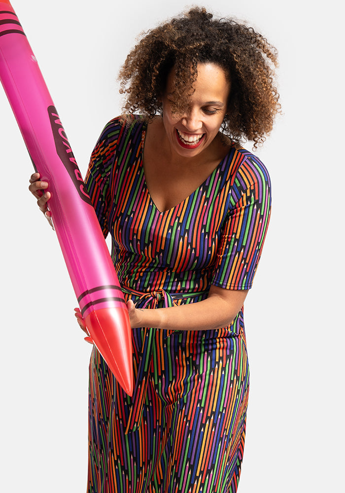Sandra Colourful Pencils Print Midi Dress