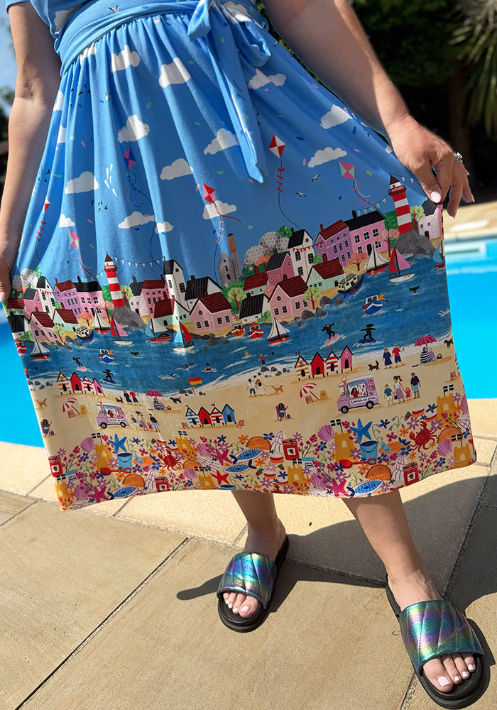 Third angle of Sandy Cornish Scene Border Print Midi Dress