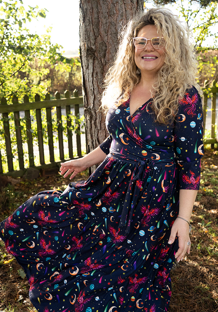 Seventh angle of Saphira Mystical Phoenix Print Midaxi Dress