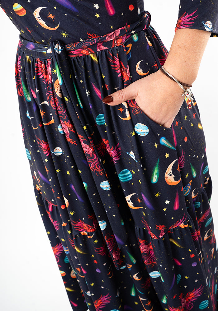 Fourth angle of Saphira Mystical Phoenix Print Midaxi Dress