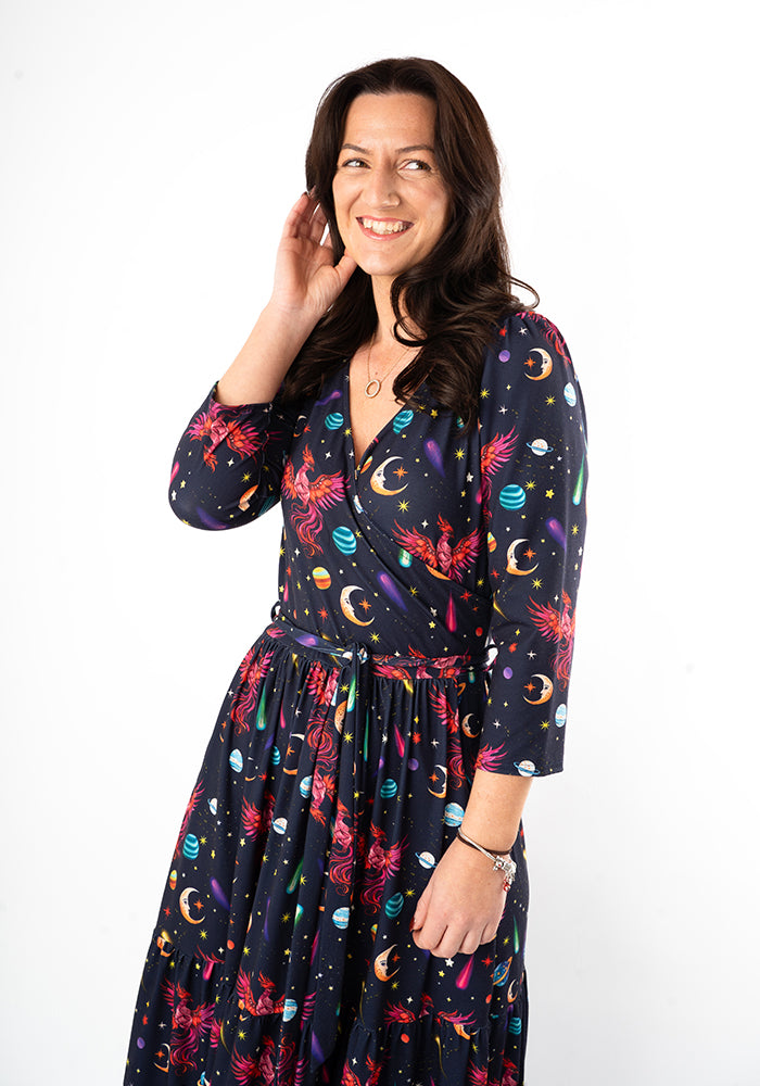 Eighth angle of Saphira Mystical Phoenix Print Midaxi Dress