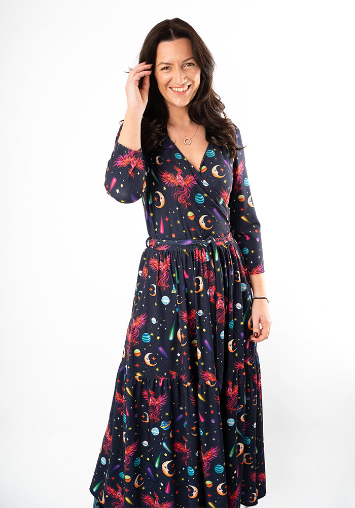 Sixth angle of Saphira Mystical Phoenix Print Midaxi Dress