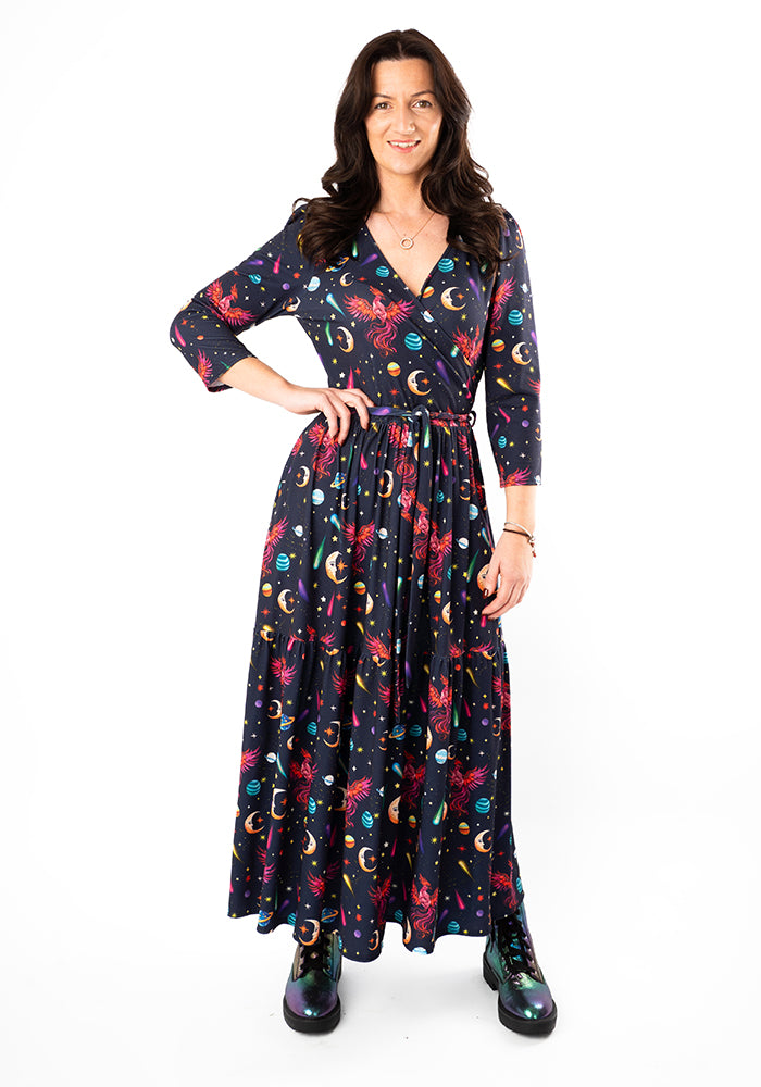 Third angle of Saphira Mystical Phoenix Print Midaxi Dress