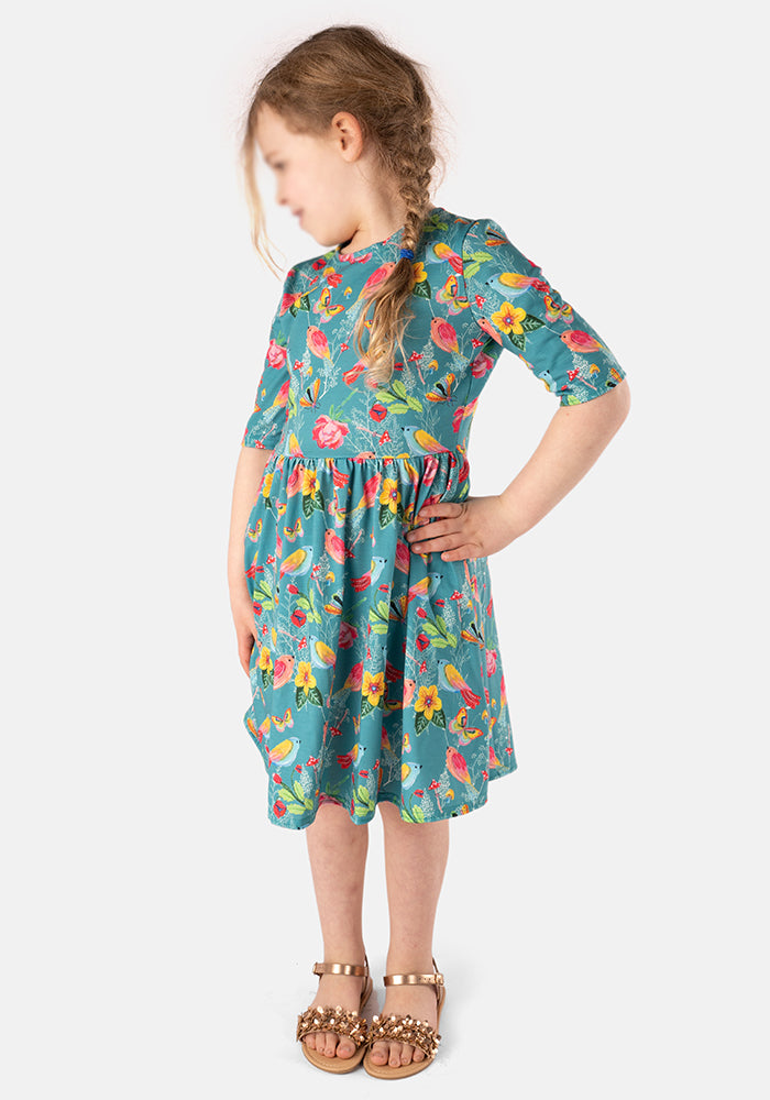 Children's Birds & Butterfly Print Dress (Saphy)
