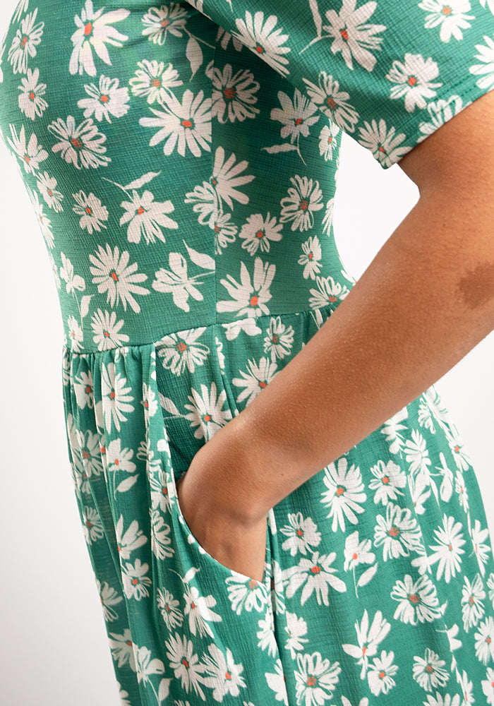 Sarika Green Ditsy Floral Print  Tiered Hem Midaxi Dress