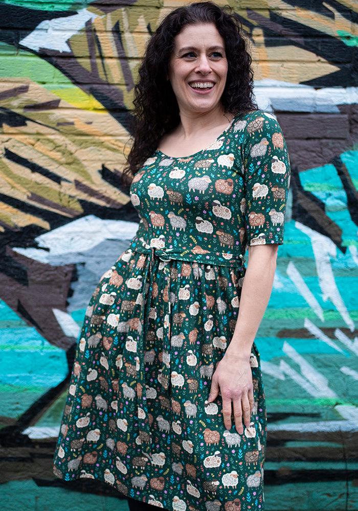 Front view of Sacha Sheep Print Cotton Dress