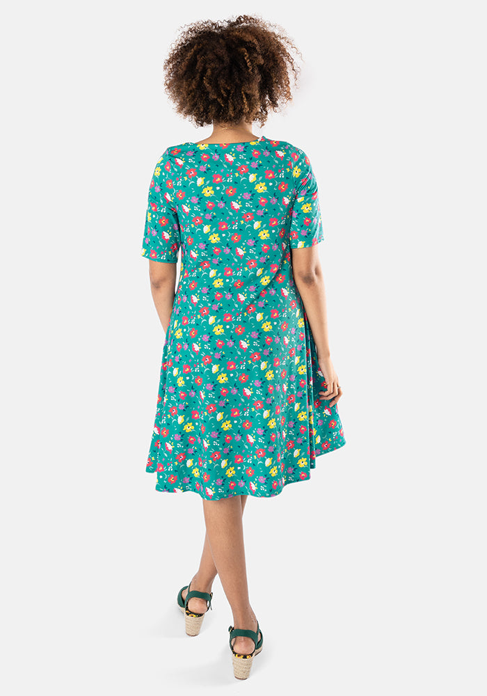 Saskia Bright Ditsy Floral Print Trapeze Dress