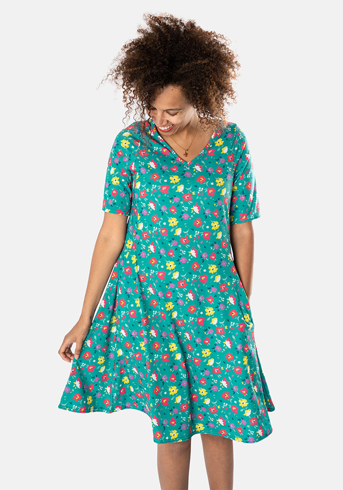 Saskia Bright Ditsy Floral Print Trapeze Dress