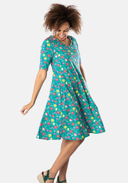 Saskia Bright Ditsy Floral Print Trapeze Dress