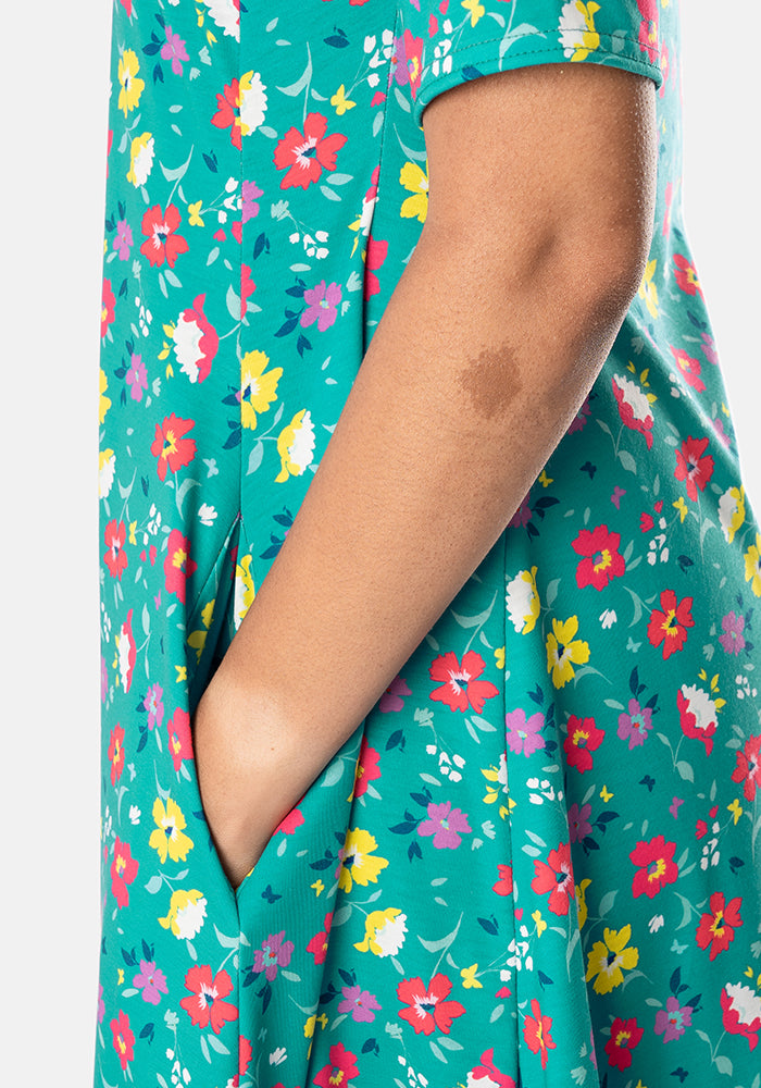 Saskia Bright Ditsy Floral Print Trapeze Dress