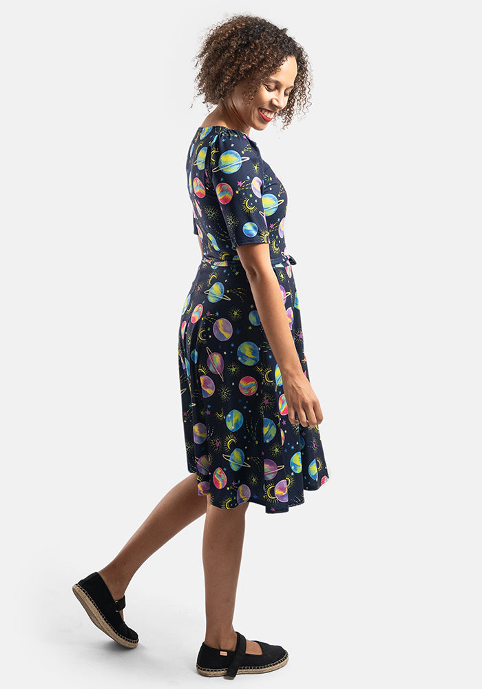 Saturn Planets Print Full Skirt Dress