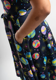 Saturn Planets Print Full Skirt Dress