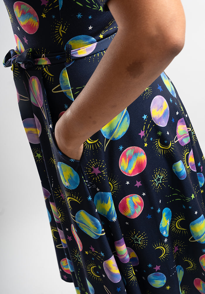 Saturn Planets Print Full Skirt Dress