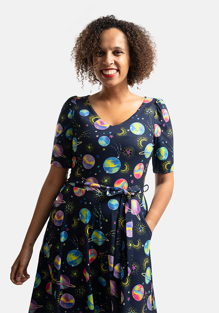 Saturn Planets Print Full Skirt Dress