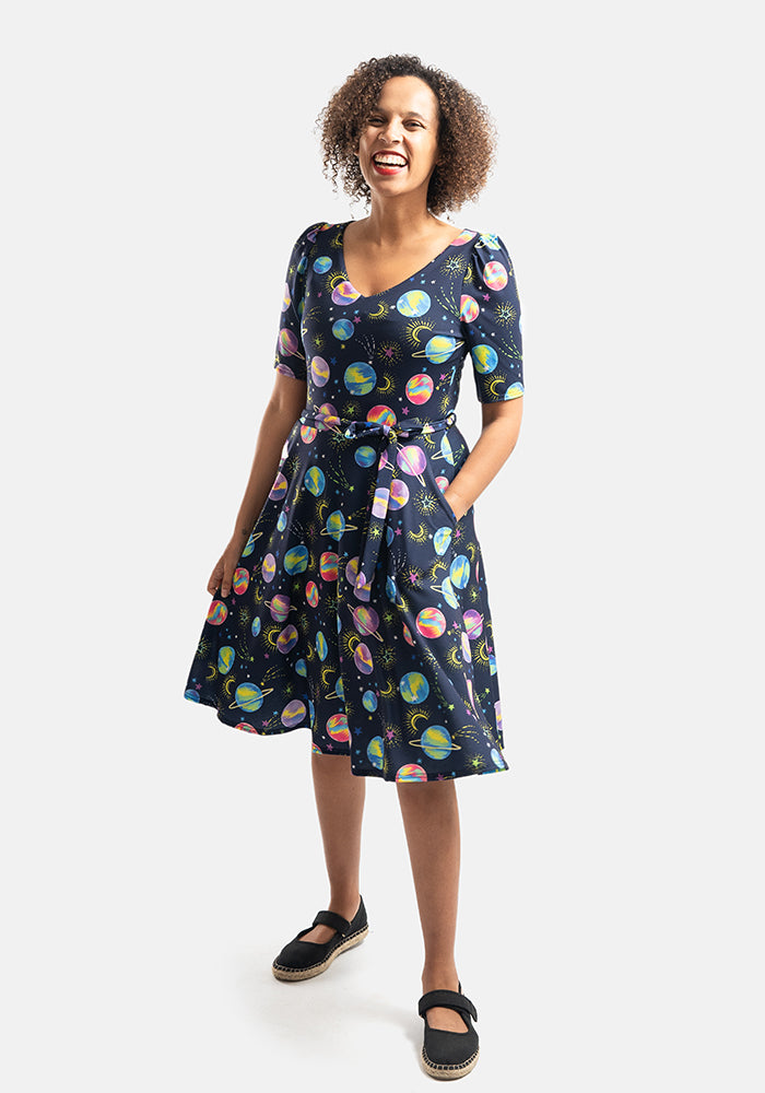 Saturn Planets Print Full Skirt Dress