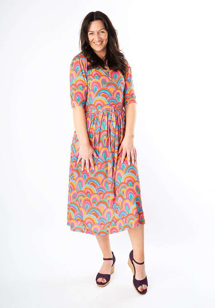 Savannah Colourful Rainbow Print Midi Dress