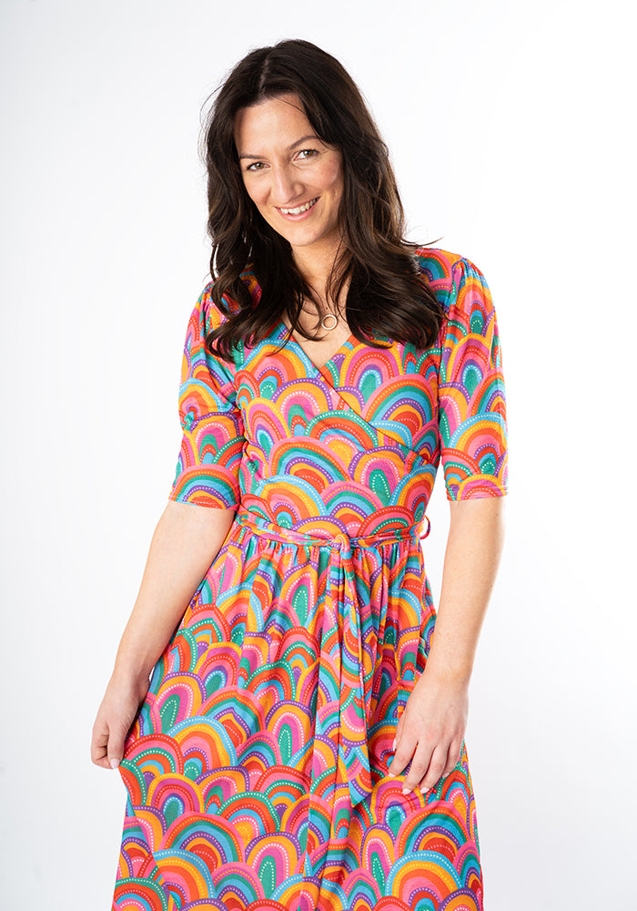 Savannah Colourful Rainbow Print Midi Dress