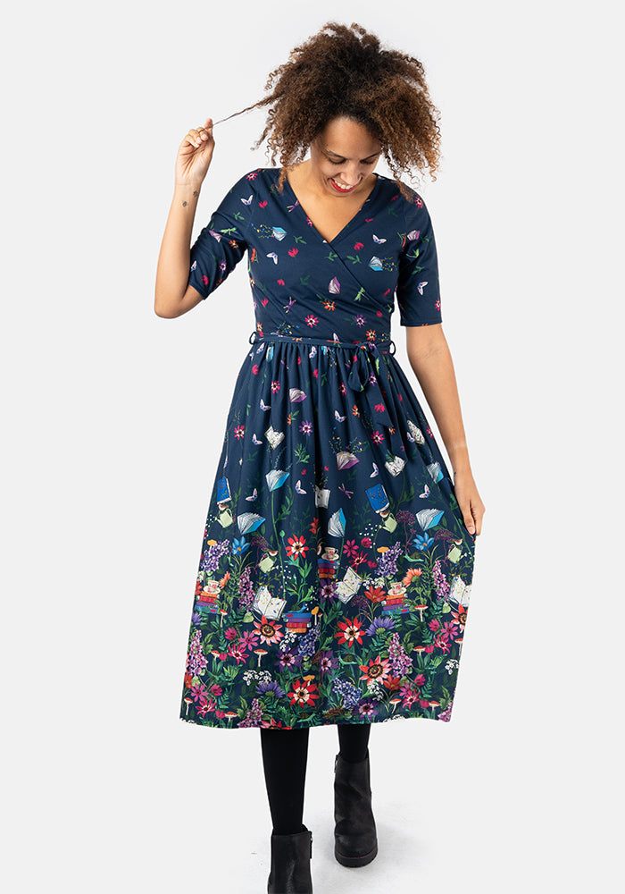 Savant Book Border Print Midi Dress