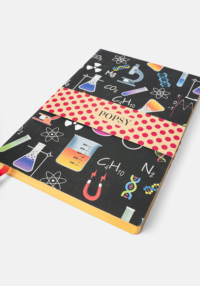 Third angle of Cute Science Print Notebook - Colourful Quirky Journal Print