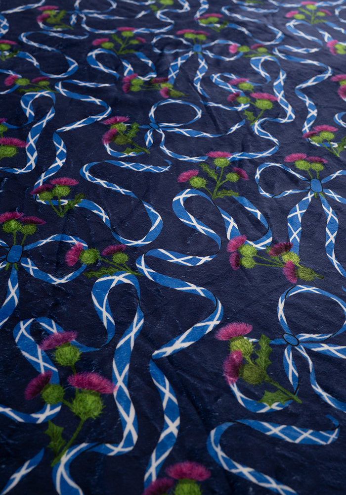 Sixth angle of Scotland Navy Print Plush Throw Blanket (Pop-Under), navy Plush Blanket from Popsy Clothing.