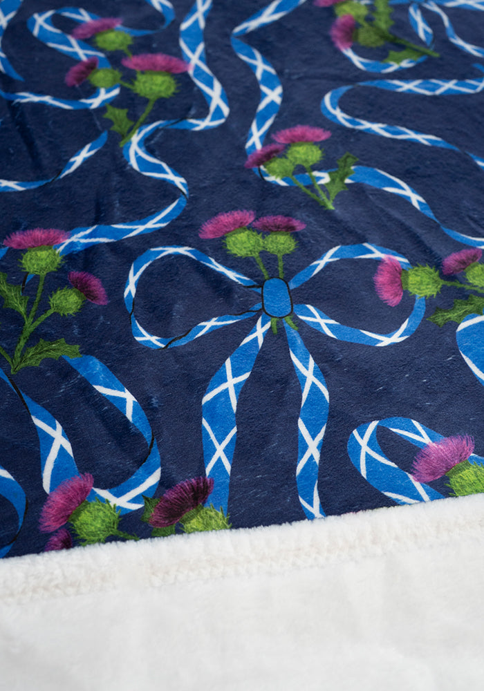 Fifth angle of Scotland Navy Print Plush Throw Blanket (Pop-Under), navy Plush Blanket from Popsy Clothing.