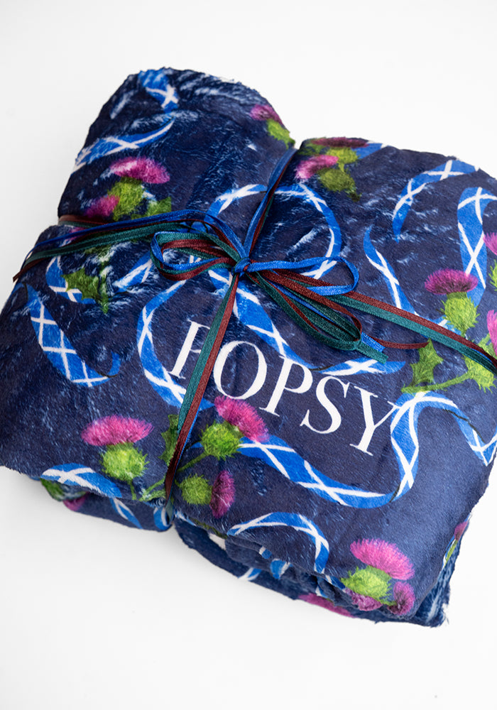 Seventh angle of Scotland Navy Print Plush Throw Blanket (Pop-Under), navy Plush Blanket from Popsy Clothing.