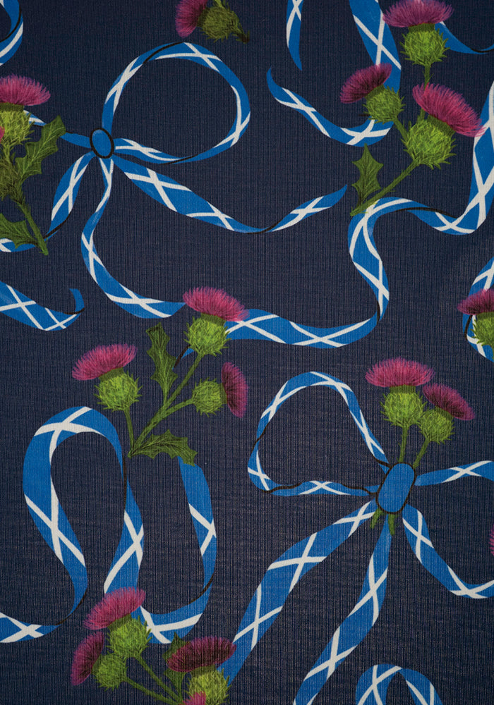 Second angle of Navy Scotland Print Wrap Midi Jersey Dress