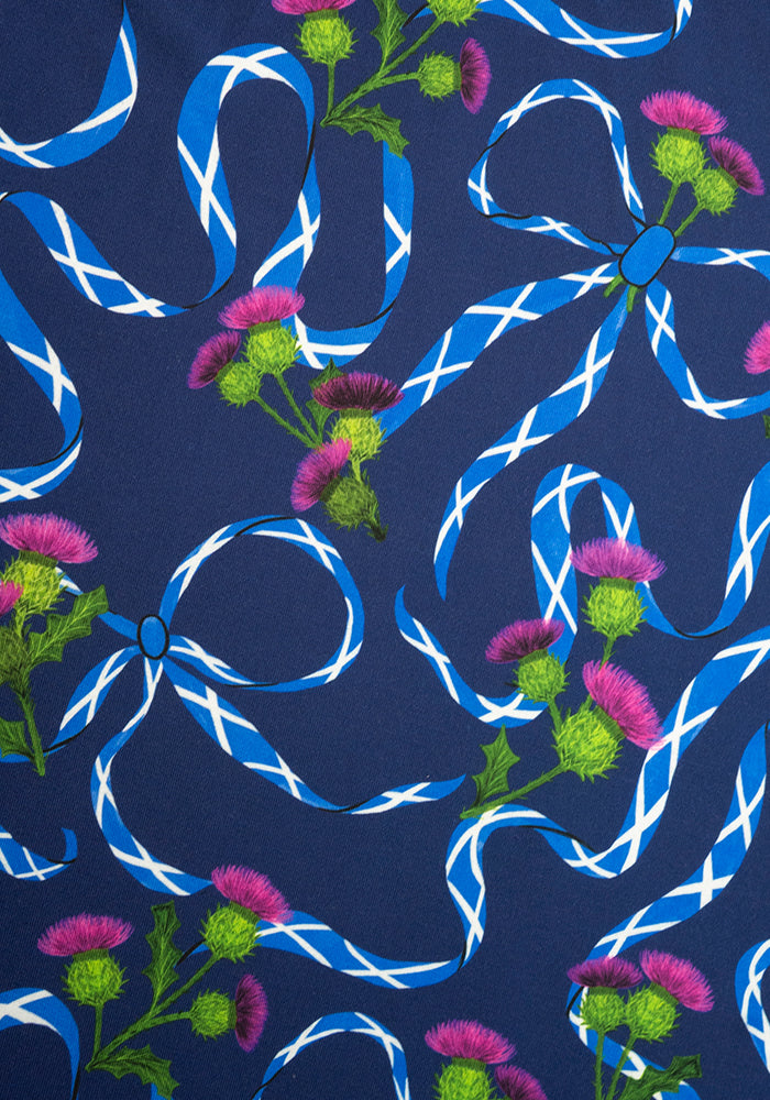 Second angle of Navy Scotland Print Gathered Waist Jersey Dress