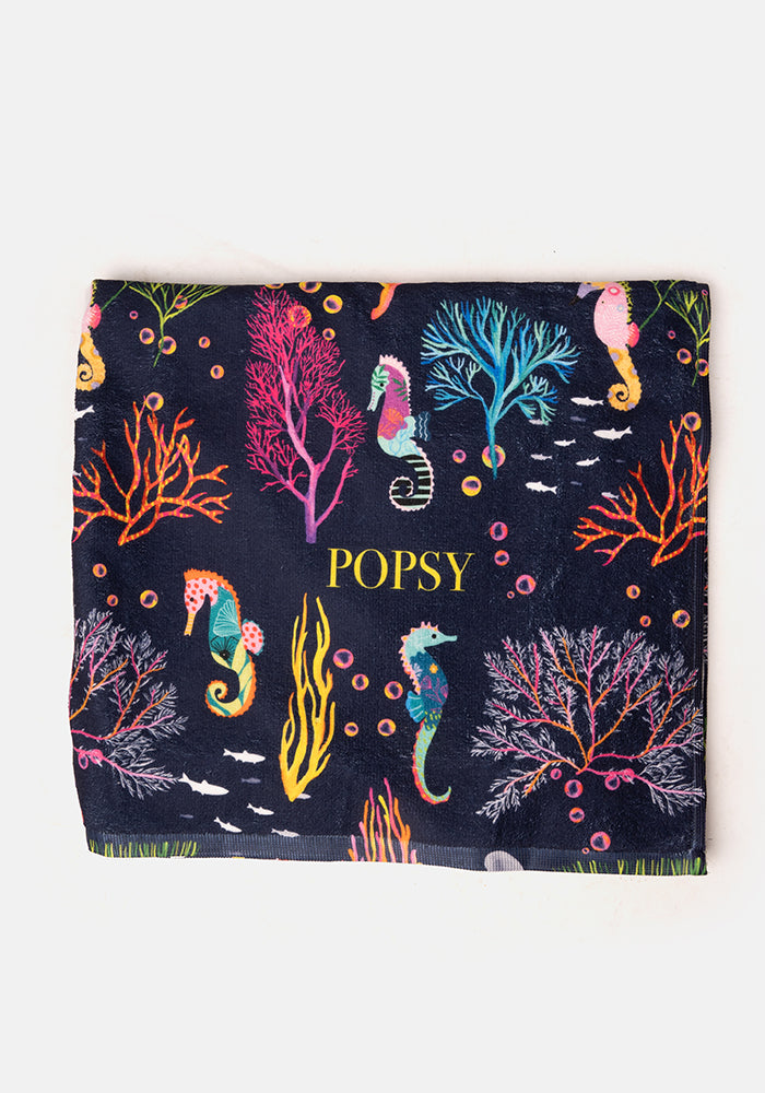 Third angle of Seahorse &amp; Coral Print Large Towel