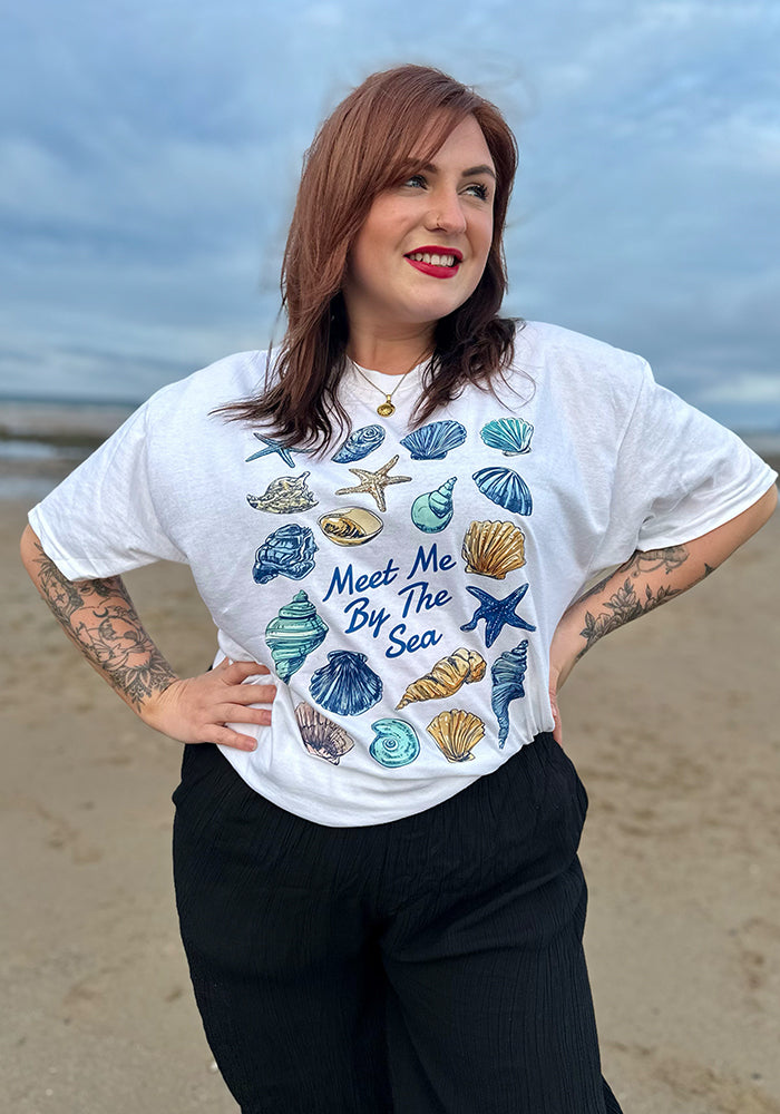 Front view of Seashell Graphic Print T-Shirt (White)