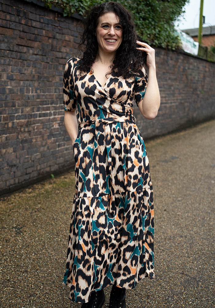 Sixth angle of Sereena Large Scale Animal Print Midaxi Dress