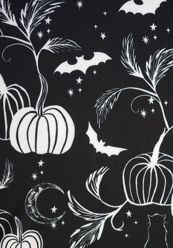 Selena Mono Pumpkin &amp; Cat Print Cotton Midi Dress
