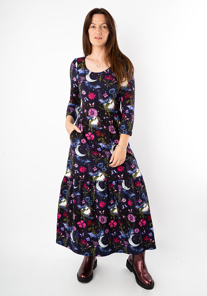 Selvina Bat Floral Print Cotton Midaxi Dress